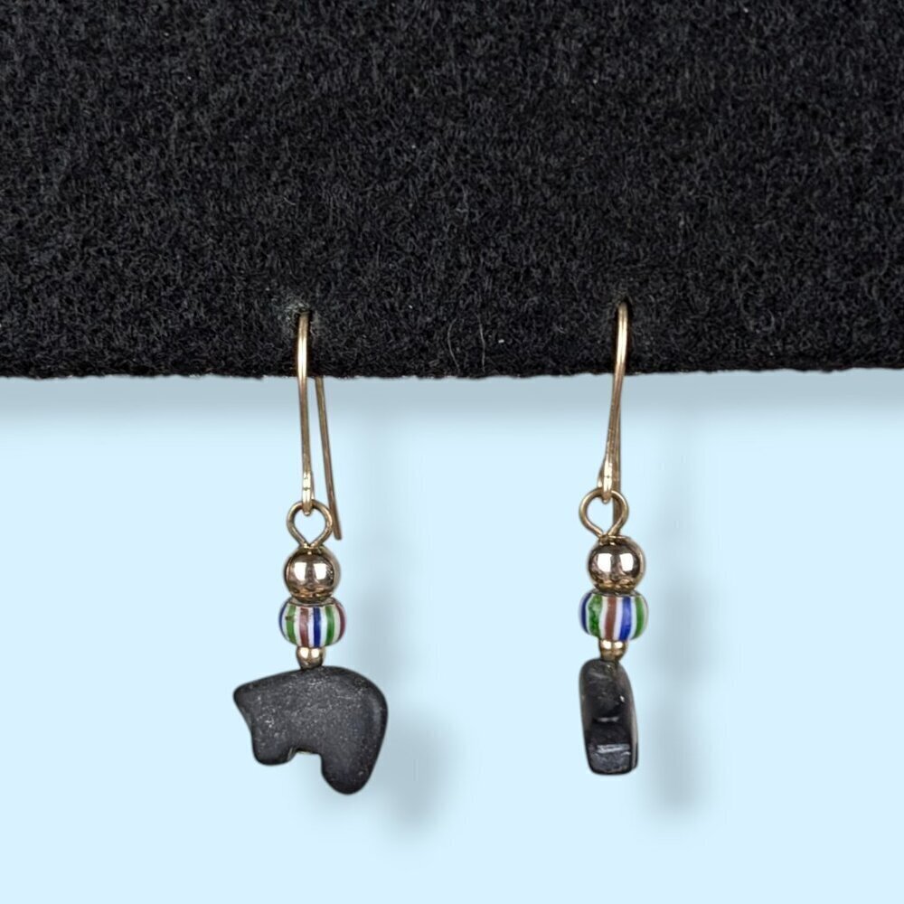 (2/$20) V. Dainty Matte Onyx Bear Earrings